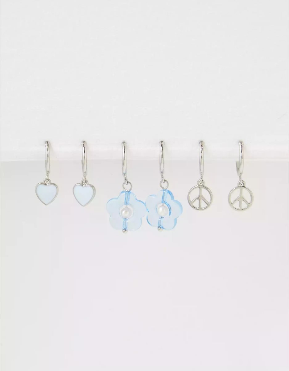 Bijoux American Eagle AEO Blue Peace Hoop Earring 3-Pack Multicolore Femme | MCX-94191793